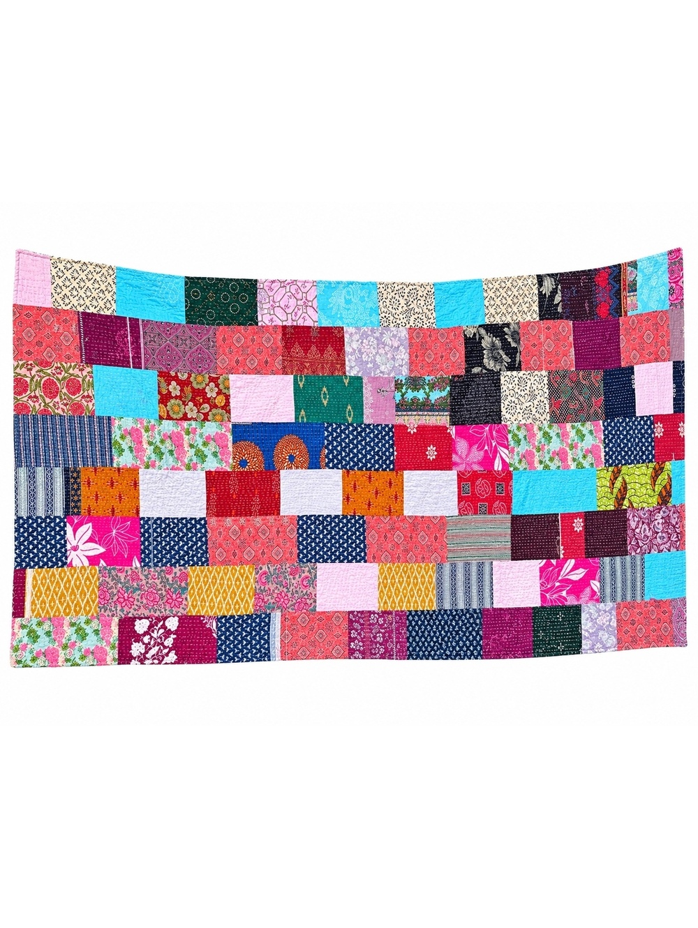 Handmade Indian Patchwork Kantha Quilt 106x90 King Bedspread